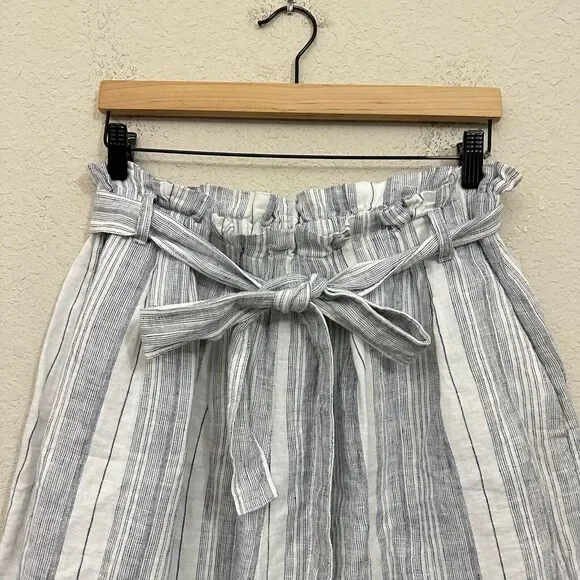 VOYAGEUR By MERSEA Como Shorts Multi Striped Linen Belted Paperbag NWT